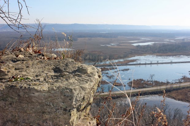 Trail ends atop this outcrop, cave below smaller